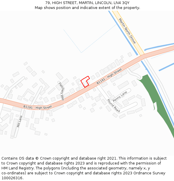 79, HIGH STREET, MARTIN, LINCOLN, LN4 3QY: Location map and indicative extent of plot