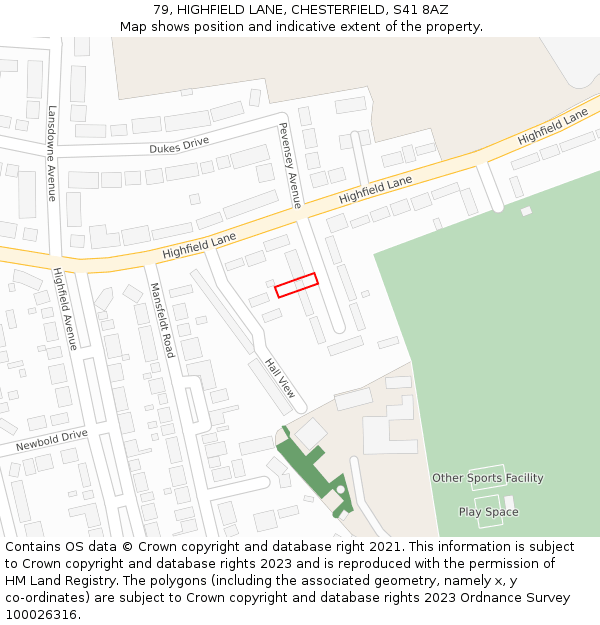 79, HIGHFIELD LANE, CHESTERFIELD, S41 8AZ: Location map and indicative extent of plot