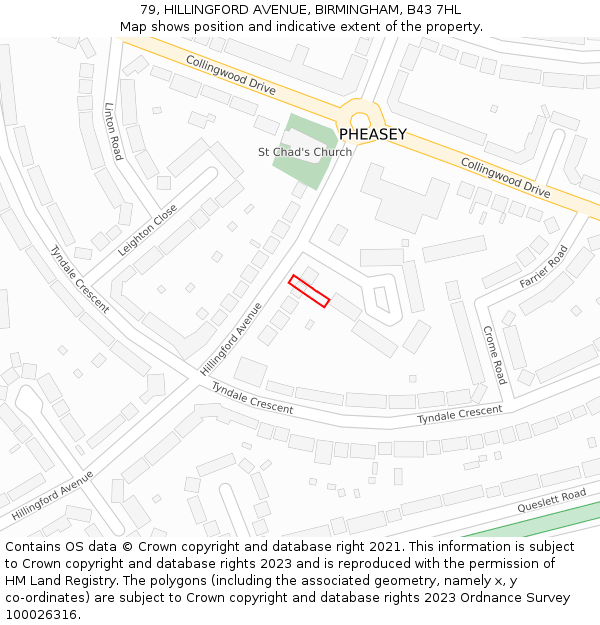 79, HILLINGFORD AVENUE, BIRMINGHAM, B43 7HL: Location map and indicative extent of plot