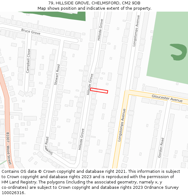 79, HILLSIDE GROVE, CHELMSFORD, CM2 9DB: Location map and indicative extent of plot