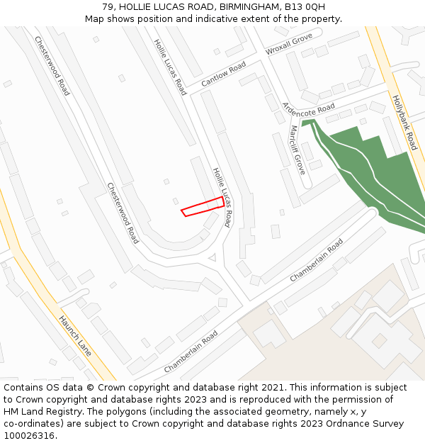 79, HOLLIE LUCAS ROAD, BIRMINGHAM, B13 0QH: Location map and indicative extent of plot