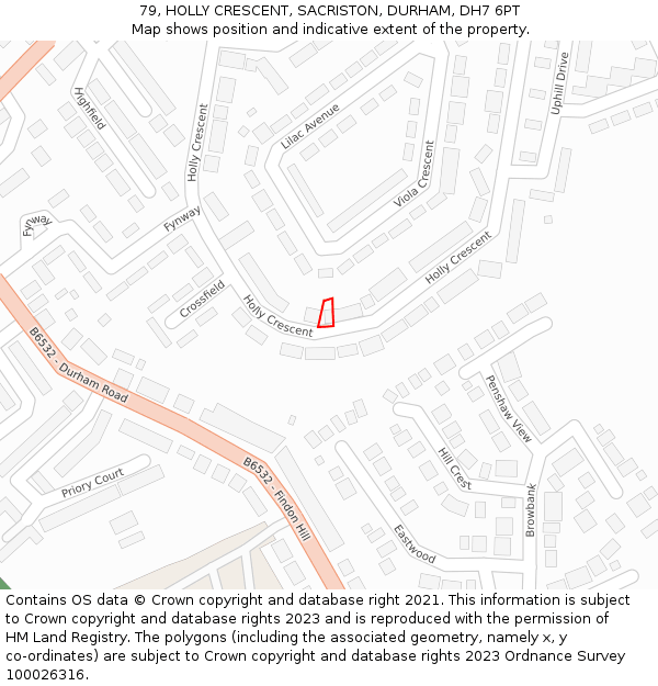79, HOLLY CRESCENT, SACRISTON, DURHAM, DH7 6PT: Location map and indicative extent of plot