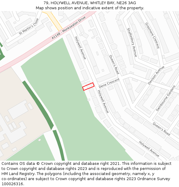79, HOLYWELL AVENUE, WHITLEY BAY, NE26 3AG: Location map and indicative extent of plot