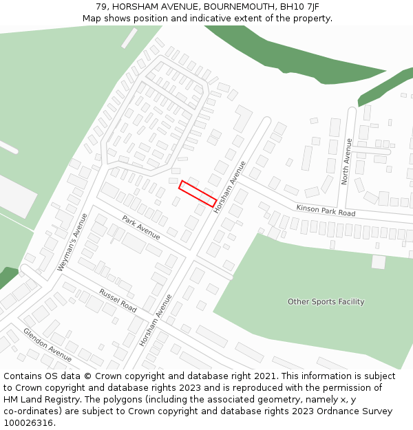 79, HORSHAM AVENUE, BOURNEMOUTH, BH10 7JF: Location map and indicative extent of plot