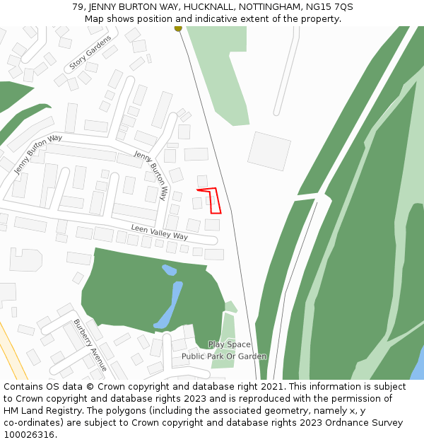 79, JENNY BURTON WAY, HUCKNALL, NOTTINGHAM, NG15 7QS: Location map and indicative extent of plot