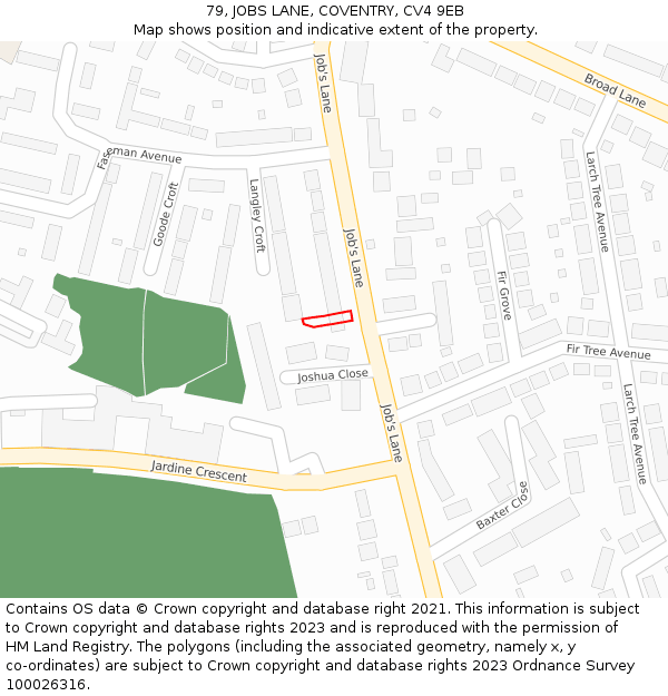 79, JOBS LANE, COVENTRY, CV4 9EB: Location map and indicative extent of plot