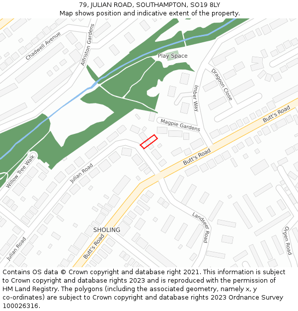 79, JULIAN ROAD, SOUTHAMPTON, SO19 8LY: Location map and indicative extent of plot