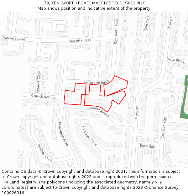 79, KENILWORTH ROAD, MACCLESFIELD, SK11 8UX: Location map and indicative extent of plot