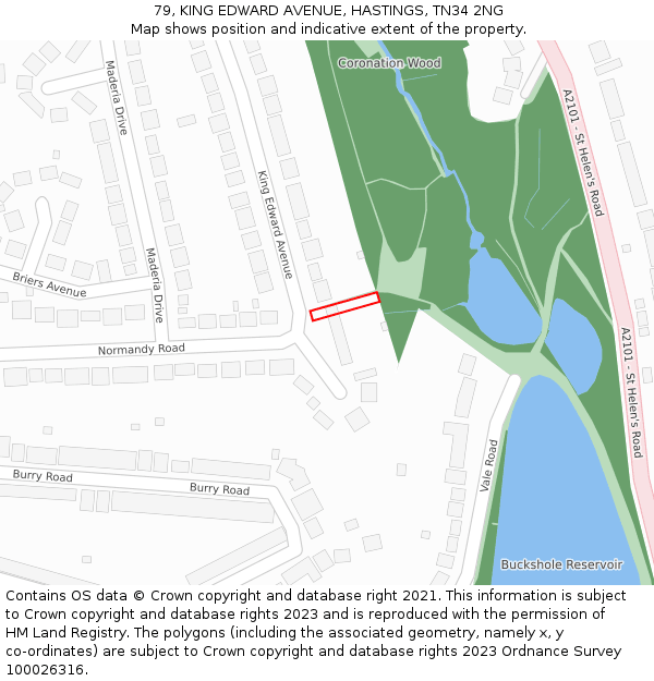 79, KING EDWARD AVENUE, HASTINGS, TN34 2NG: Location map and indicative extent of plot