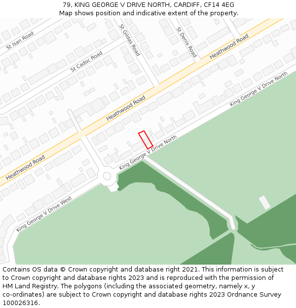 79, KING GEORGE V DRIVE NORTH, CARDIFF, CF14 4EG: Location map and indicative extent of plot