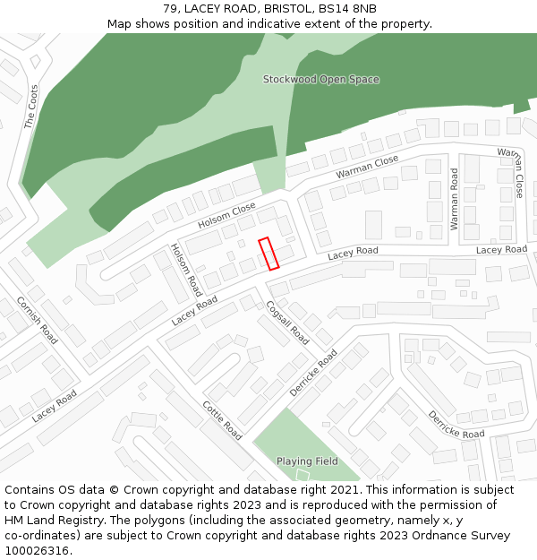 79, LACEY ROAD, BRISTOL, BS14 8NB: Location map and indicative extent of plot