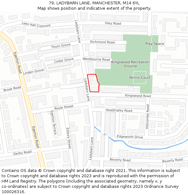 79, LADYBARN LANE, MANCHESTER, M14 6YL: Location map and indicative extent of plot
