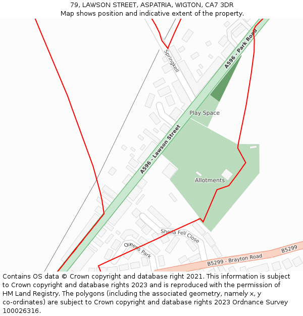 79, LAWSON STREET, ASPATRIA, WIGTON, CA7 3DR: Location map and indicative extent of plot