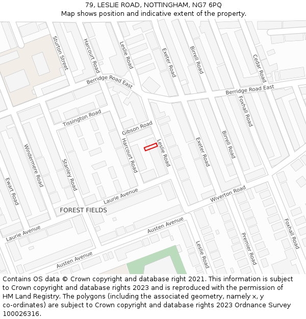 79, LESLIE ROAD, NOTTINGHAM, NG7 6PQ: Location map and indicative extent of plot