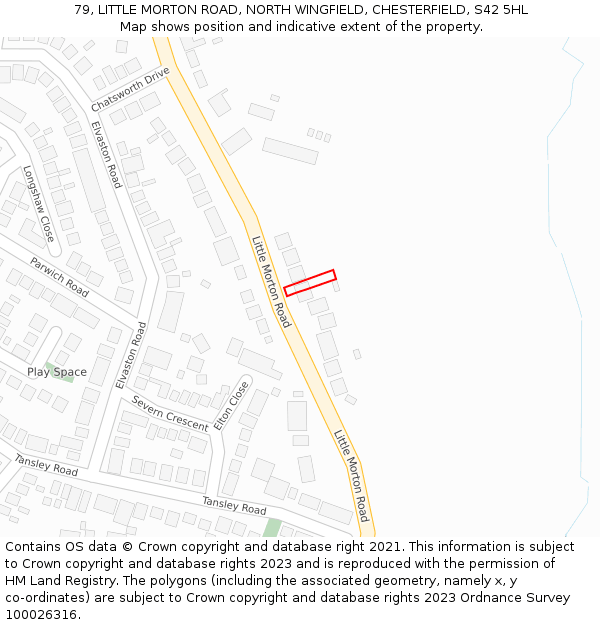 79, LITTLE MORTON ROAD, NORTH WINGFIELD, CHESTERFIELD, S42 5HL: Location map and indicative extent of plot