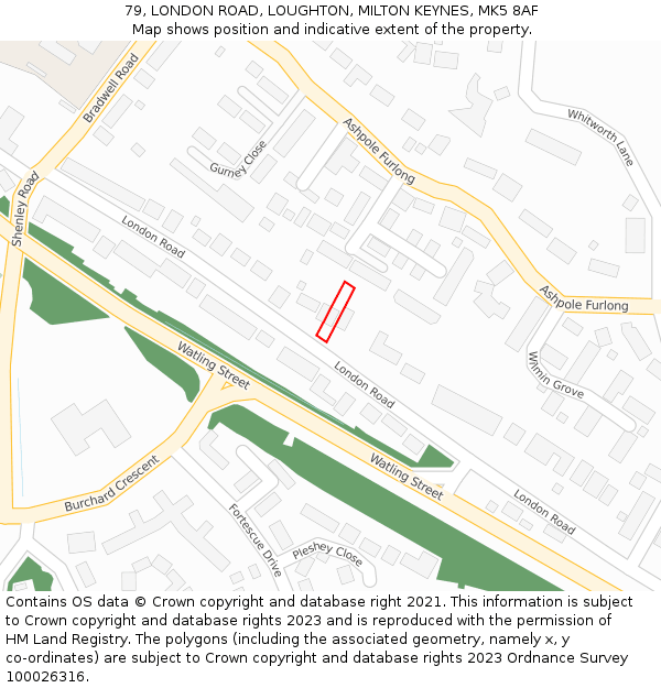 79, LONDON ROAD, LOUGHTON, MILTON KEYNES, MK5 8AF: Location map and indicative extent of plot