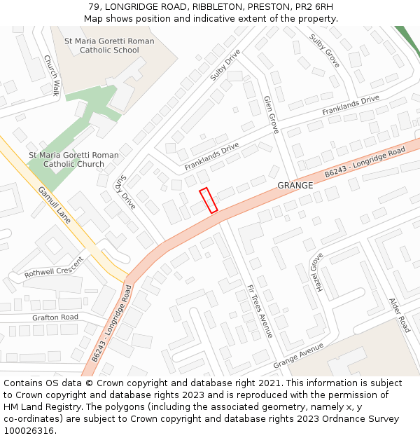 79, LONGRIDGE ROAD, RIBBLETON, PRESTON, PR2 6RH: Location map and indicative extent of plot