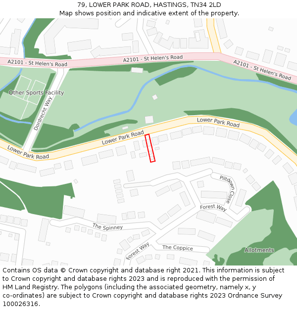 79, LOWER PARK ROAD, HASTINGS, TN34 2LD: Location map and indicative extent of plot