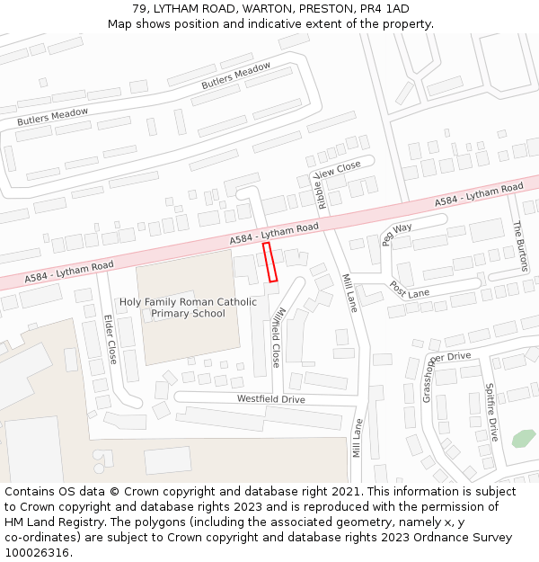 79, LYTHAM ROAD, WARTON, PRESTON, PR4 1AD: Location map and indicative extent of plot
