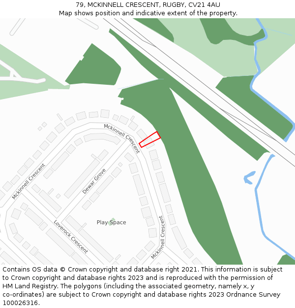 79, MCKINNELL CRESCENT, RUGBY, CV21 4AU: Location map and indicative extent of plot