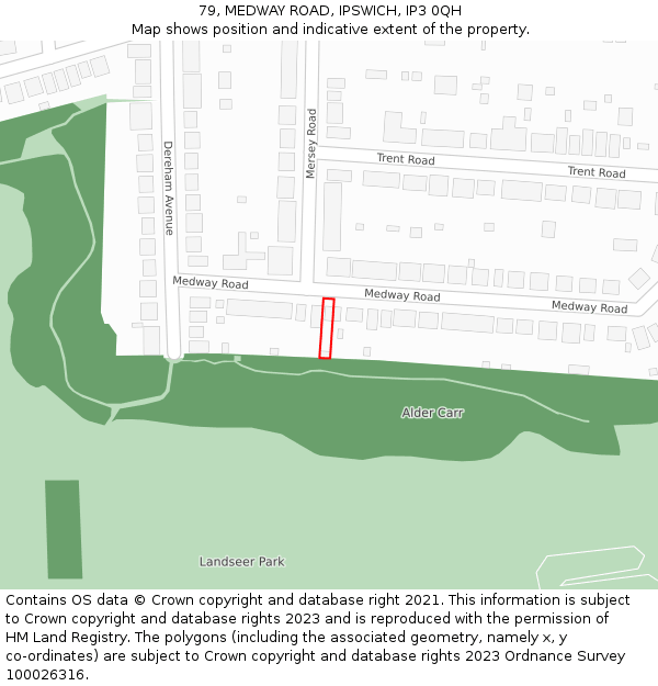 79, MEDWAY ROAD, IPSWICH, IP3 0QH: Location map and indicative extent of plot