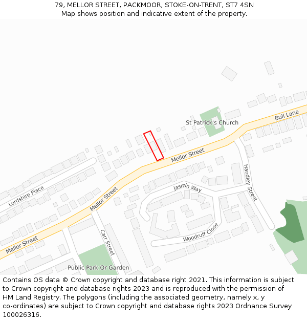 79, MELLOR STREET, PACKMOOR, STOKE-ON-TRENT, ST7 4SN: Location map and indicative extent of plot