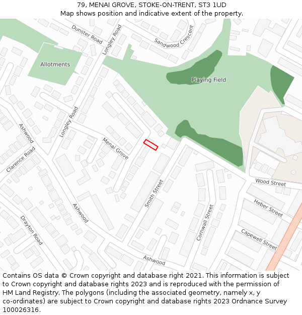 79, MENAI GROVE, STOKE-ON-TRENT, ST3 1UD: Location map and indicative extent of plot