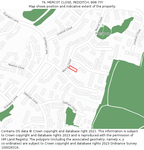 79, MERCOT CLOSE, REDDITCH, B98 7YY: Location map and indicative extent of plot