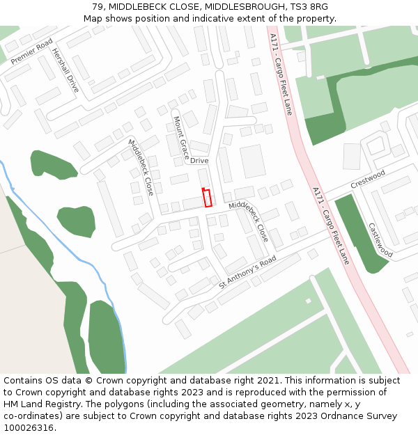 79, MIDDLEBECK CLOSE, MIDDLESBROUGH, TS3 8RG: Location map and indicative extent of plot
