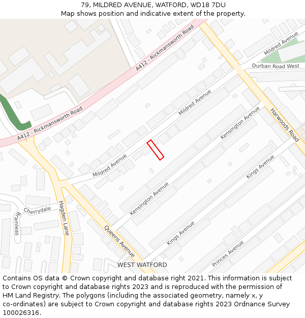 79, MILDRED AVENUE, WATFORD, WD18 7DU: Location map and indicative extent of plot