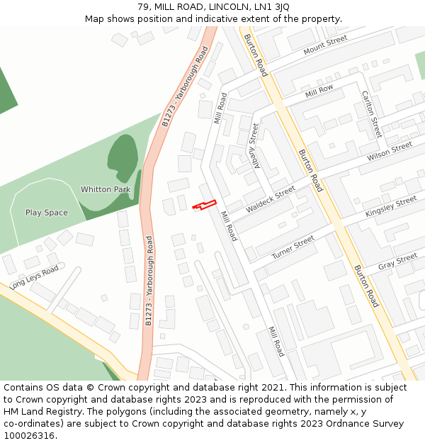 79, MILL ROAD, LINCOLN, LN1 3JQ: Location map and indicative extent of plot