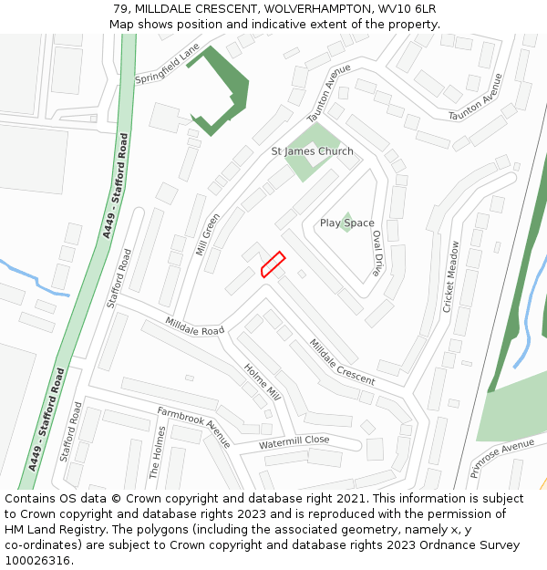 79, MILLDALE CRESCENT, WOLVERHAMPTON, WV10 6LR: Location map and indicative extent of plot