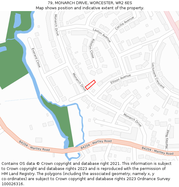 79, MONARCH DRIVE, WORCESTER, WR2 6ES: Location map and indicative extent of plot