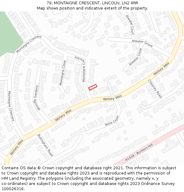 79, MONTAIGNE CRESCENT, LINCOLN, LN2 4RR: Location map and indicative extent of plot