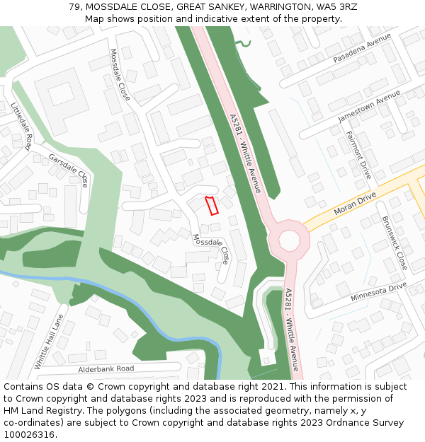 79, MOSSDALE CLOSE, GREAT SANKEY, WARRINGTON, WA5 3RZ: Location map and indicative extent of plot