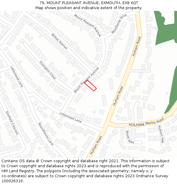 79, MOUNT PLEASANT AVENUE, EXMOUTH, EX8 4QT: Location map and indicative extent of plot