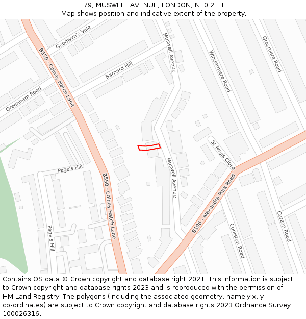 79, MUSWELL AVENUE, LONDON, N10 2EH: Location map and indicative extent of plot
