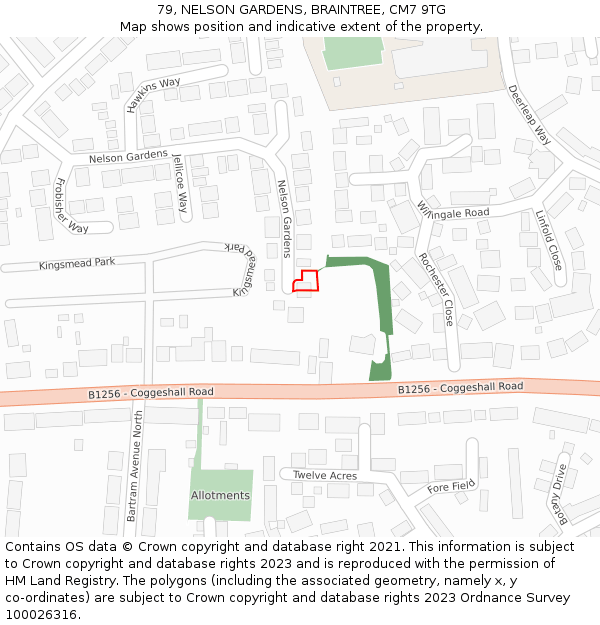 79, NELSON GARDENS, BRAINTREE, CM7 9TG: Location map and indicative extent of plot