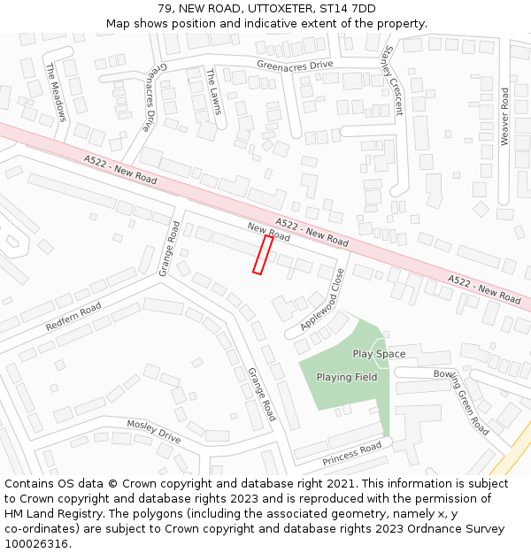 79, NEW ROAD, UTTOXETER, ST14 7DD: Location map and indicative extent of plot