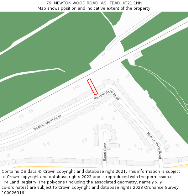 79, NEWTON WOOD ROAD, ASHTEAD, KT21 1NN: Location map and indicative extent of plot