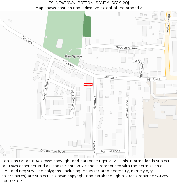 79, NEWTOWN, POTTON, SANDY, SG19 2QJ: Location map and indicative extent of plot