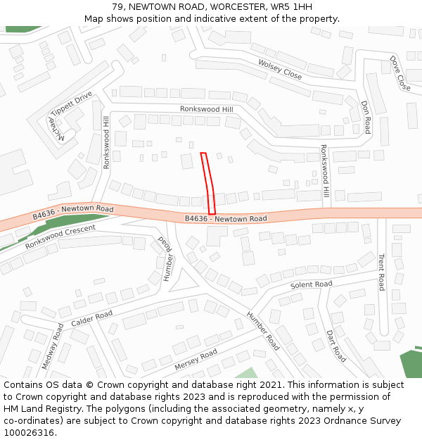 79, NEWTOWN ROAD, WORCESTER, WR5 1HH: Location map and indicative extent of plot