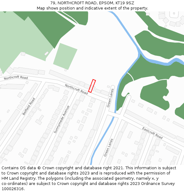 79, NORTHCROFT ROAD, EPSOM, KT19 9SZ: Location map and indicative extent of plot