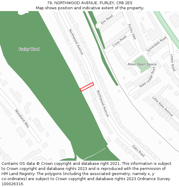 79, NORTHWOOD AVENUE, PURLEY, CR8 2ES: Location map and indicative extent of plot