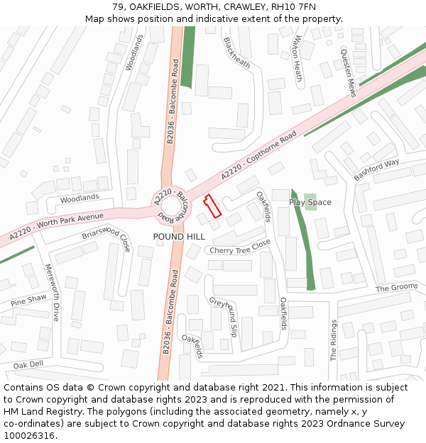 79, OAKFIELDS, WORTH, CRAWLEY, RH10 7FN: Location map and indicative extent of plot