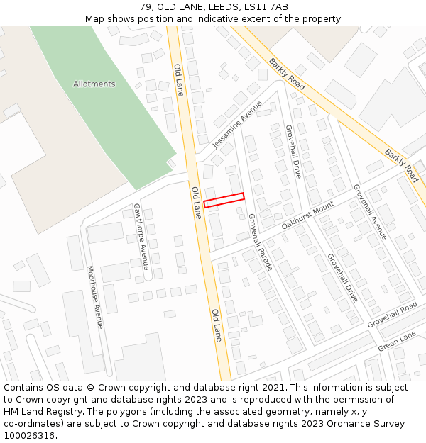 79, OLD LANE, LEEDS, LS11 7AB: Location map and indicative extent of plot