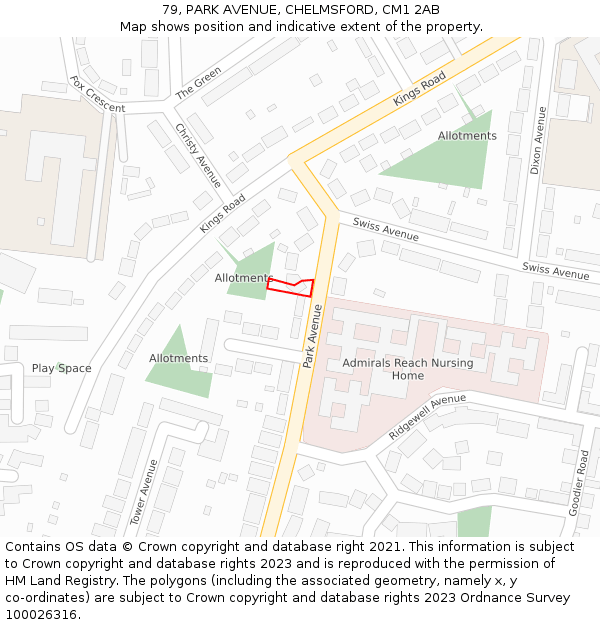 79, PARK AVENUE, CHELMSFORD, CM1 2AB: Location map and indicative extent of plot