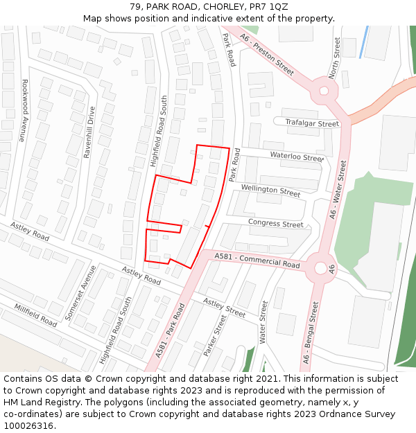 79, PARK ROAD, CHORLEY, PR7 1QZ: Location map and indicative extent of plot