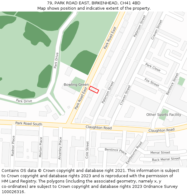 79, PARK ROAD EAST, BIRKENHEAD, CH41 4BD: Location map and indicative extent of plot