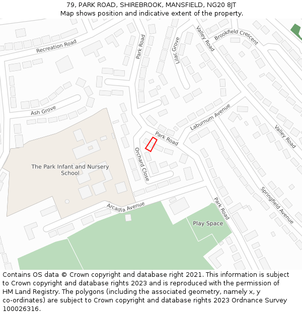 79, PARK ROAD, SHIREBROOK, MANSFIELD, NG20 8JT: Location map and indicative extent of plot